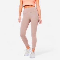 Legginsy 7/8 fitness damskie Domyos 520. Brązowe legginsy damskie DOMYOS, bez wzorów, z bawełny. Za 39.99 zł.