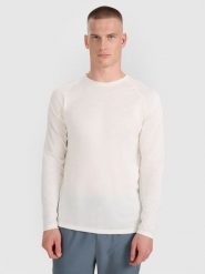 4F Longsleeve do biegania szybkoschnący męski - biały S. Białe koszulki sportowe męskie 4F, l, bez wzorów, z materiału, bez ramiączek, do biegania. W wyprzedaży za 89.99 zł.