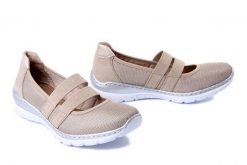 RIEKER L3281-62 beige, półbuty damskie. Brązowe półbuty damskie Rieker, na lato, bez wzorów, bez obcasa, bez zapięcia. Za 255.92 zł.