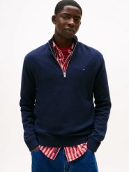 Tommy Jeans sweter z dzianiny Mężczyźni Bawełna niebieski, L. Niebieskie swetry męskie Tommy Jeans, l, bez wzorów, z bawełny, bez kołnierzyka, bez ramiączek. Za 409.95 zł.