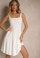 Biała Wiskozowa Sukienka o Rozkloszowanym Kroju na Ramiączkach Mirwena. Białe sukienki damskie Renee, na co dzień, m, bez wzorów, z tkaniny, eleganckie, bez kołnierzyka, bez ramiączek, mini, rozkloszowane. Za 44.99 zł.