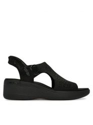 Skechers Sandały Martha Stewart: Pier-Lite - Park Path 188001/BBK Czarny. Czarne sandały damskie Skechers, bez wzorów, z materiału, bez obcasa, na koturnie, bez zapięcia. Za 359.99 zł.