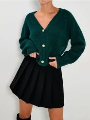 Rozpinany sweter na guziki - zielony. Zielone kardigany damskie Sinsay, l, bez wzorów, bez kołnierzyka. Za 69.99 zł.