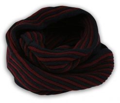 Komin Granatowo-Czerwony w Paski Jesienno-Zimowy, Dziergany, Składany na Dwa Razy, Męski -Pako Jeans. Czerwone szaliki męskie Pako Jeans, bez wzorów, dziergany. Za 59.00 zł.