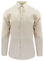 Delikatnie Wyszczuplana (Slim) Męska Koszula - Lanier - Beżowa. Brązowe koszule męskie Lanier, m, bez wzorów, z bawełny, eleganckie, bez kołnierzyka, bez ramiączek. Za 175.00 zł.