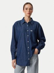 Guess Jeans Koszula jeansowa W6YHC2 D1195 Niebieski Relaxed Fit. Niebieskie koszule damskie Guess Jeans, m, z aplikacjami, z bawełny, bez kołnierzyka, bez ramiączek. Za 389.99 zł.