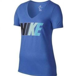 Koszulka sportowa damska Nike Teeflavor Burts. Niebieskie koszulki sportowe damskie Nike, bez wzorów, bez ramiączek. Za 118.00 zł.