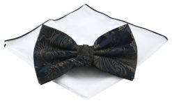 Mucha Męska z Poszetką (Zestaw) - Chattier - Granat z Brązem, Kwiaty. Niebieskie krawaty i muchy Chattier, bez wzorów, eleganckie. Za 59.00 zł.