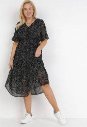Czarna Sukienka Nereibelle. Czarne sukienki damskie Born2be, na imprezę, l, bez wzorów, vintage, bez kołnierzyka, bez ramiączek, midi, rozkloszowane. Za 29.99 zł.