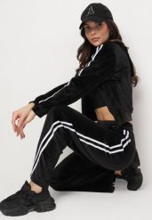 Czarny Komplet Dresowy Rozpinana Bluza z Kapturem i Spodnie o Szerokim Kroju Usivisa. Czarne bluzy damskie Born2be, m, bez wzorów, z dresówki, klasyczne, bez ramiączek, z kapturem. Za 79.99 zł.