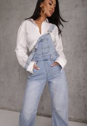 Niebieskie Jeansy Ogrodniczki z Nogawką Balloon z Bawełną Vimalliene. Niebieskie jeansy damskie Renee, bez wzorów, z bawełny, eleganckie, z podwyższonym stanem. Za 159.99 zł.