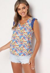 Niebieski Wiskozowy Top Bez Rękawów w Drobne Kwiaty Irisina. Niebieskie topy damskie Born2be, m, bez wzorów, z wiskozy, bez kołnierzyka, bez ramiączek. Za 34.99 zł.