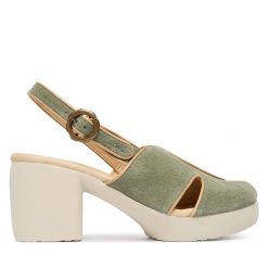 Czółenka Fly London. Zielone czółenka damskie Fly London, bez wzorów, bez obcasa, bez zapięcia. Za 589.99 zł.