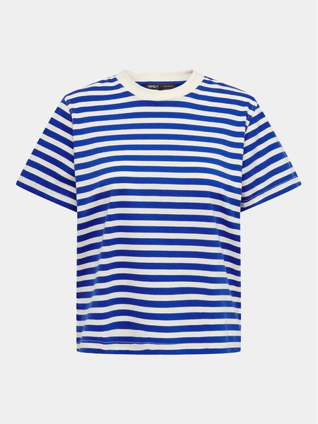 ONLY T-Shirt Livina 15272227 Niebieski Regular Fit. Niebieskie t-shirty damskie ONLY, m, bez wzorów, z bawełny, bez kołnierzyka, bez ramiączek. Za 39.99 zł.