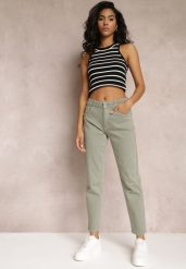 Zielone Jeansy Mom Fit High Waist Kasena. Zielone jeansy damskie Renee, bez wzorów, z jeansu, klasyczne, z podwyższonym stanem. Za 54.99 zł.