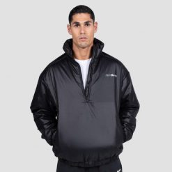 Kurtka męska fitness z półzamkiem bez kaptura Prime 1/2 Zip Black. Czarne kurtki męskie GYMBEAM, m, bez wzorów, z materiału, sportowe, bez kaptura. Za 214.90 zł.