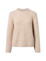 Nümph sweter z dzianiny z zawartością alpaki - Nuzindi Kobiety dzianina grubo tkana beżowy, S. Brązowe swetry nierozpinane damskie Nümph, s, bez wzorów, z dzianiny, bez kołnierzyka, bez ramiączek. Za 429.95 zł.