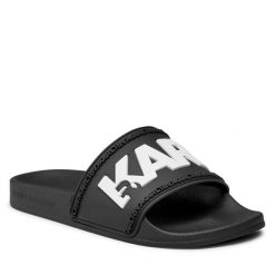 Klapki KARL LAGERFELD. Czarne klapki damskie KARL LAGERFELD, bez wzorów, bez obcasa, bez zapięcia. Za 239.99 zł.
