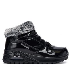 Botki Skechers. Czarne botki damskie Skechers, bez wzorów, bez obcasa, na płaskiej podeszwie, bez zapięcia. Za 339.99 zł.