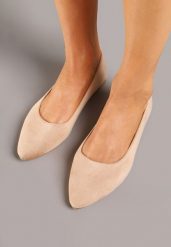 Ciemnobeżowe Balerinki w Klasycznym Stylu Mirvia. Brązowe balerinki damskie Born2be, bez wzorów, z jeansu, eleganckie, bez obcasa, bez zapięcia. Za 49.99 zł.