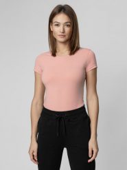 4F T-shirt slim gładki damski S. Czerwone t-shirty damskie 4F, s, bez wzorów, z bawełny, biznesowe, bez kołnierzyka, bez ramiączek. W wyprzedaży za 39.99 zł.