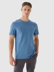 4F T-shirt regular z nadrukiem męski - niebieski S. Niebieskie t-shirty męskie 4F, m, bez wzorów, z bawełny, bez kołnierzyka, bez ramiączek. Za 39.99 zł.