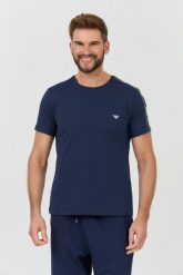 EMPORIO ARMANI Granatowy t-shirt bande logo. Niebieskie t-shirty męskie Emporio Armani, l, bez wzorów, bez kołnierzyka, bez ramiączek. W wyprzedaży za 225.99 zł.