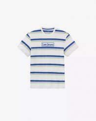 LEE SEASONAL STRIPE LOGO MĘSKI T-SHIRT KOSZULKA W PASKI ECRU L61FBSNQ 112113839. T-shirty męskie Lee, l, bez wzorów, bez kołnierzyka, bez ramiączek. Za 69.99 zł.