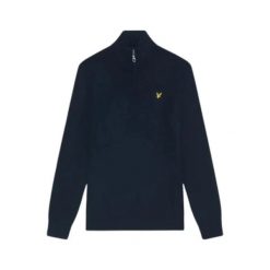 Sweter z bawełny i wełny merino z zamkiem 1/4 Lyle & Scott. Niebieskie swetry męskie LYLE AND SCOTT, na zimę, l, bez wzorów, z bawełny, bez kołnierzyka, bez ramiączek. Za 391.40 zł.