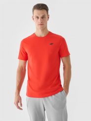 4F T-shirt regular gładki męski - pomarańczowy S. Brązowe t-shirty męskie 4F, m, bez wzorów, z bawełny, bez kołnierzyka, bez ramiączek. W wyprzedaży za 39.99 zł.