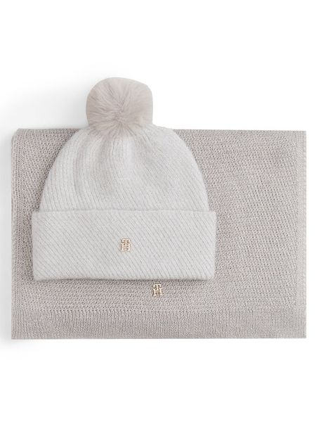 Tommy Hilfiger Zestaw Szalik i Czapka Pom Pom AW0AW17995 Beżowy. Brązowe czapki damskie Tommy Hilfiger, na zimę, bez wzorów, z poliesteru. Za 519.99 zł.