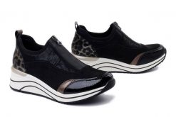 RIEKER REMONTE D0T08-02 black combination, półbuty damskie. Czarne półbuty damskie Rieker Remonte, bez wzorów, bez obcasa, na koturnie, bez zapięcia. Za 379.90 zł.