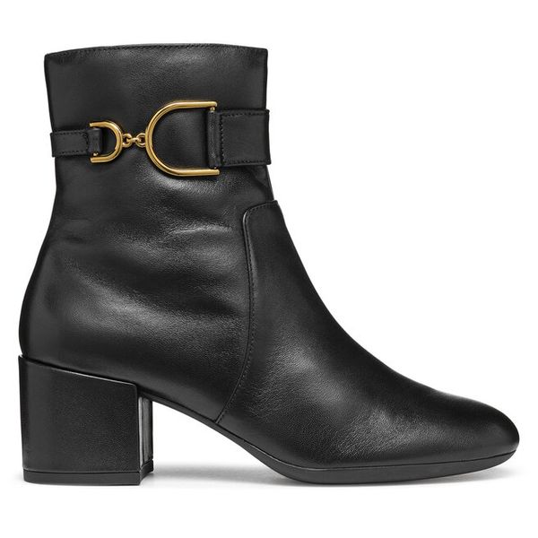 Botki Geox. Czarne botki damskie Geox, bez wzorów, bez obcasa, na słupku, bez zapięcia. Za 358.99 zł.