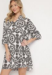 Biało-Czarna Bawełniana Sukienka Rozkloszowana z Guzikami Janisse. Czarne sukienki damskie Born2be, na co dzień, m, bez wzorów, z bawełny, eleganckie, bez kołnierzyka, bez ramiączek, mini, proste. Za 49.99 zł.