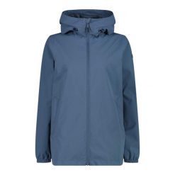 Kurtka wodoodporna z haftem damska CMP. Niebieskie kurtki sportowe damskie CMP, bez wzorów, z materiału, bez ramiączek, z kapturem, trekkingowe. Za 288.00 zł.