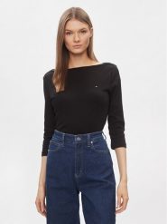 Tommy Hilfiger Bluzka New Cody WW0WW40589 Czarny Slim Fit. Czarne bluzki damskie Tommy Hilfiger, xl, bez wzorów, z bawełny, bez kołnierzyka, bez ramiączek. Za 159.99 zł.