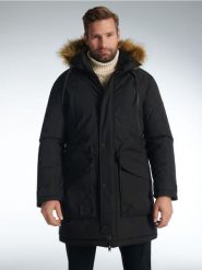 Kurtka parka - czarny. Czarne parki męskie Sinsay, l, bez wzorów, bez kołnierzyka, bez kaptura. Za 199.99 zł.