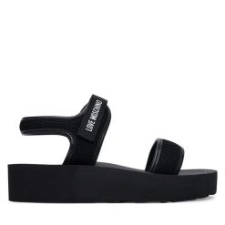 Sandały LOVE MOSCHINO. Czarne sandały damskie Love Moschino, bez wzorów, bez obcasa, na płaskiej podeszwie, bez zapięcia. Za 472.99 zł.