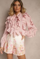 Beżowe Szorty High Wiast w Kwiaty Nerovia. Brązowe szorty damskie Renee, bez wzorów, eleganckie, z podwyższonym stanem. Za 74.99 zł.