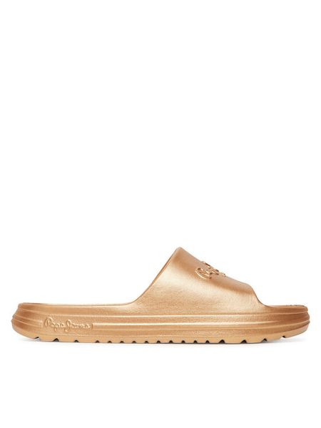 Pepe Jeans Klapki Beach Slidemet PLS70165 Złoty. Żółte klapki damskie Pepe Jeans, bez wzorów, z jeansu, bez obcasa, bez zapięcia. Za 159.99 zł.