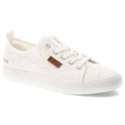 Trampki damskie Big Star, koronkowo-materiałowa sznurowana cholewka na klasycznym płaskim gumowym spodzie, białe, W274925. Białe trampki i tenisówki damskie BIG STAR, z aplikacjami, z gumy, bez zapięcia. Za 109.00 zł.