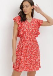 Czerwona Sukienka Astepheme. Czerwone sukienki damskie Born2be, l, w ażurowe wzory, bez kołnierzyka, bez ramiączek, mini. Za 29.99 zł.