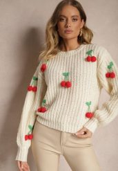 Jasnobeżowy Sweter ze Ściągaczami w Wisienki Ventinnia. Brązowe swetry nierozpinane damskie Renee, na jesień, m, bez wzorów, z jeansu, casualowe, bez kołnierzyka, bez ramiączek. Za 159.99 zł.