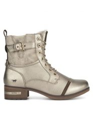 Mustang Trzewiki 1229-606 Złoty. Żółte botki damskie Mustang, bez wzorów, z materiału, bez obcasa, na płaskiej podeszwie, bez zapięcia. Za 279.99 zł.