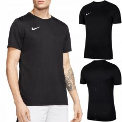 Koszulka sportowa męska z krótkim rękawem Nike Park VII. Czarne koszulki sportowe męskie Nike, m, bez wzorów, bez ramiączek, do piłki nożnej. Za 74.00 zł.