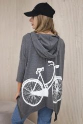 Bluza z nadrukiem roweru grafitowy melanż. Szare bluzy damskie KESI, l, bez wzorów, z bawełny, bez ramiączek, z kapturem. Za 218.51 zł.