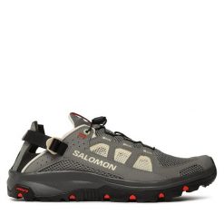 Sandały Salomon. Szare buty zimowe męskie Salomon, bez wzorów, sportowe, bez zapięcia. Za 379.99 zł.