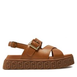 Sandały Liu Jo. Brązowe sandały damskie Liu Jo, bez wzorów, bez obcasa, na koturnie, bez zapięcia. Za 529.99 zł.