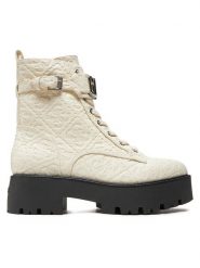 Guess Botki Vaires FLTSOM FAL10 Biały. Białe botki damskie Guess, z aplikacjami, ze skóry, bez obcasa, na płaskiej podeszwie, bez zapięcia. Za 669.99 zł.