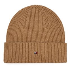 Czapka Tommy Hilfiger. Brązowe czapki damskie Tommy Hilfiger, na zimę, bez wzorów. Za 189.99 zł.